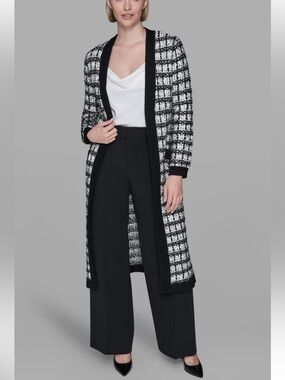 KARL LAGERFELD PARIS TWEED DUSTER CARDIGAN SZ M